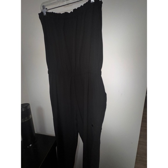 Cache Strapless Jumpsuit Wide Leg Drawstring Waist Black Casual Size M - Picture 6 of 9